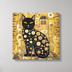 Toile Décor doré Gustav Klimt Style Chat Noir Art