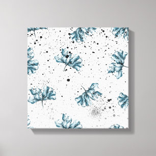 Toile Décor floral bleu peint à la main