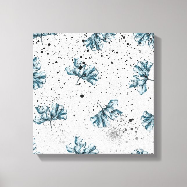 Toile Décor floral bleu peint à la main (Recto)