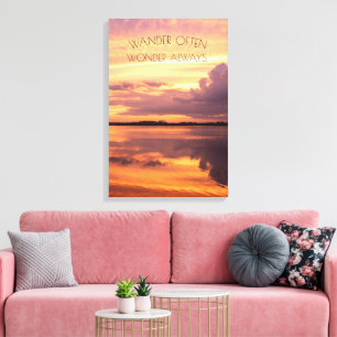 Toile Décor photo coucher de soleil sur l'eau avec citat