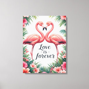 Toile Décor Tropical Amour Flamant Rose