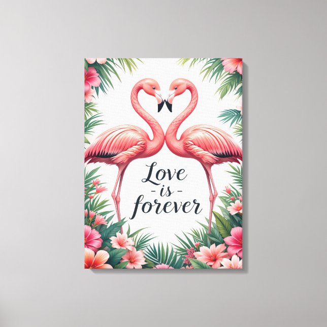 Toile Décor Tropical Amour Flamant Rose (Recto)
