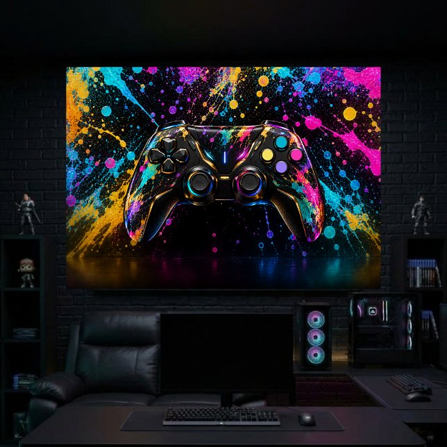 Toile Décoration de manette de jeu pour mur (Gaming Controller with Splatter Paint Wall Art )