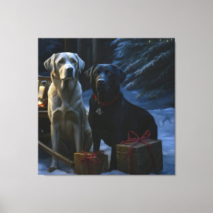 Toile Décoration de Noël Chien de Traîneau enneigé Labra
