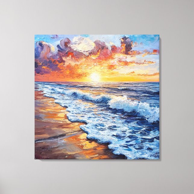 Toile 🌅 Décoration murale de l'océan au coucher du sole (Recto)