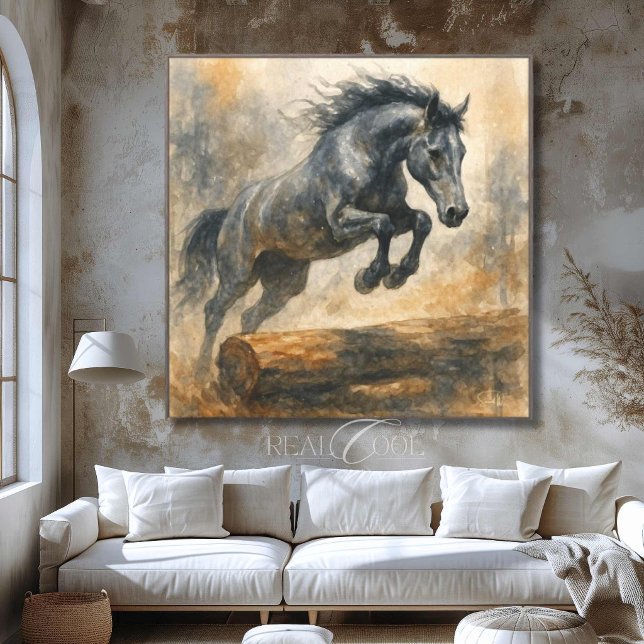 Toile Décoration murale équestre de cheval sautant marro (Natural Brown Equestrian Horse Jumping Wall Decor)