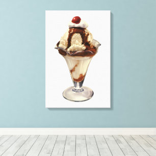 Toile Décors de sundaes de glace au chocolat chaud vinta