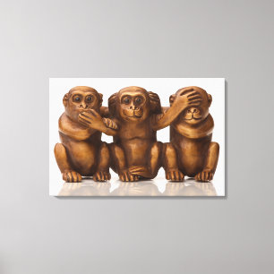Toile Découpage de trois singes en bois