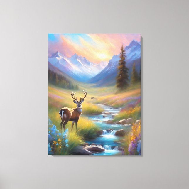 Toile Deer Rocky Mountain Spring Meadow Sunrise Peinture (Recto)