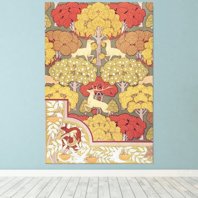 Toile Deer &Tree Squirrel Bird Rowan Berries Art Nouveau (Insitu (Plancher de Bois))