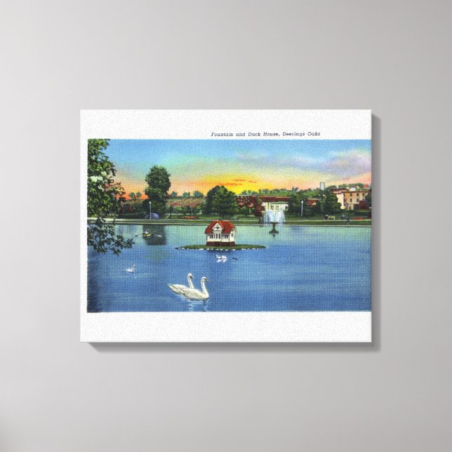 Toile Deering Oaks Fontaine et Duck House View (Recto)