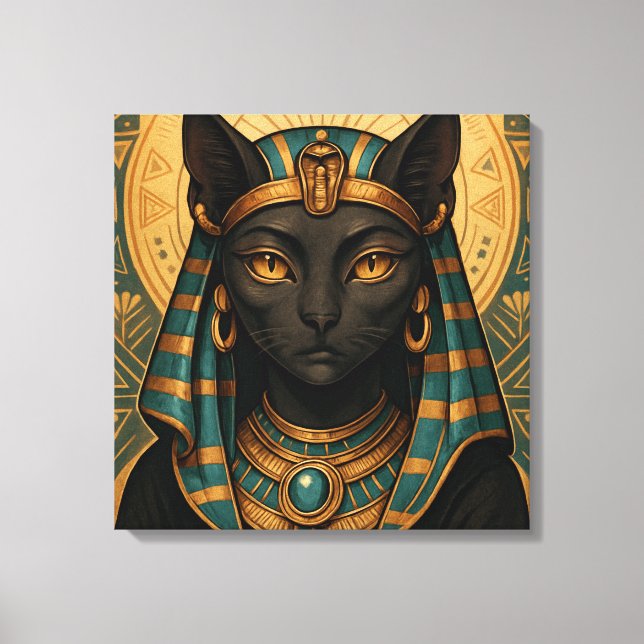 Toile Déesse de chat égyptienne d'or | Bastet Divine (Recto)