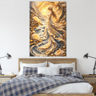 Toile Déesse florale Paon d'Or Fantaisie Fleur Femme A