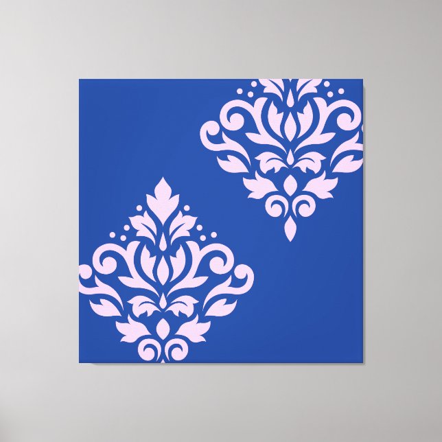 Toile Défiler Damas Art I rose sur bleu (Recto)