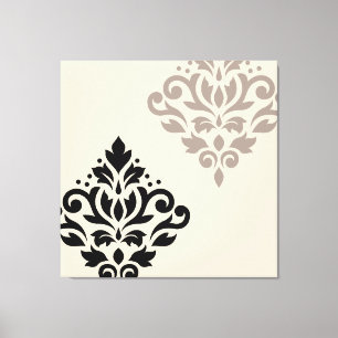 Toile Défiler Damask Art I Black Taupe Crème
