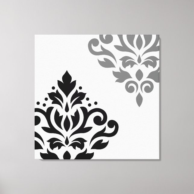 Toile Défiler Damask Art I noir & gris sur blanc (Recto)
