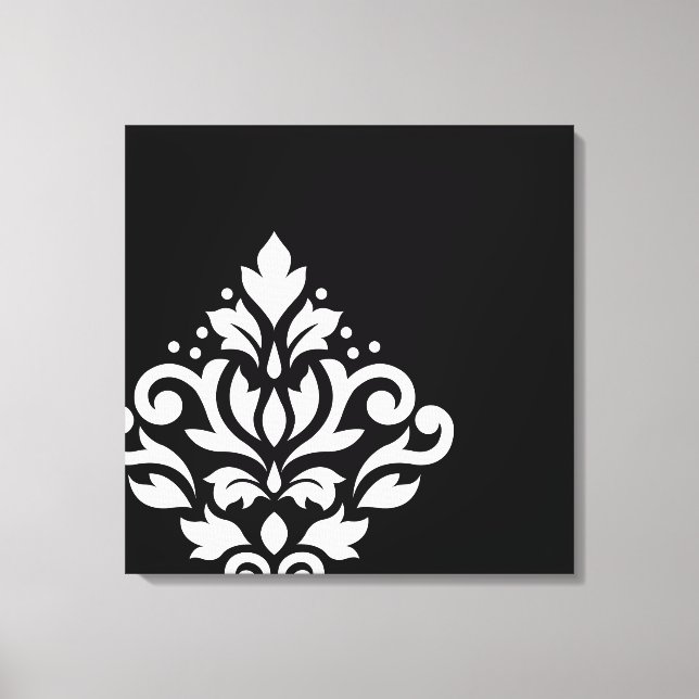 Toile Défiler Damask Off-set I Blanc sur noir (Recto)