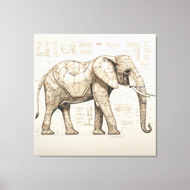 Toile d'éléphant africain diagrammatique Imprimer (Recto)
