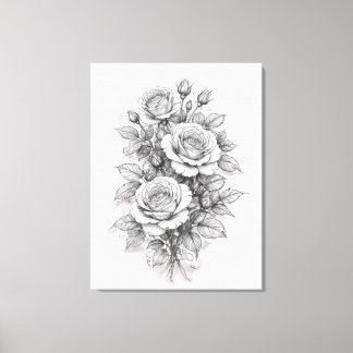 Toile Delicate Romantic Rose Bouquet Sketch 
