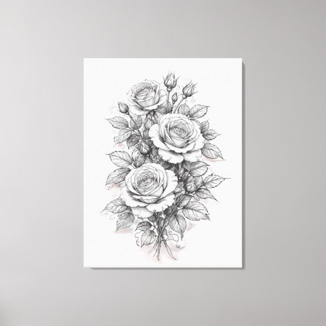 Toile Delicate Romantic Rose Bouquet Sketch  (Recto)
