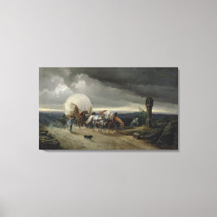 Toile Des chevaux dessinent des charrettes sur une colli