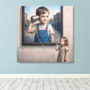 Toile Des enfants parlant sur un téléphone en boite de c