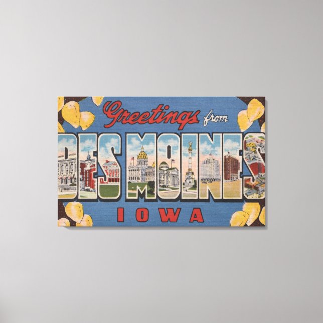 Toile Des Moines, Iowa - Grandes Lettres Scènes 2 (Recto)