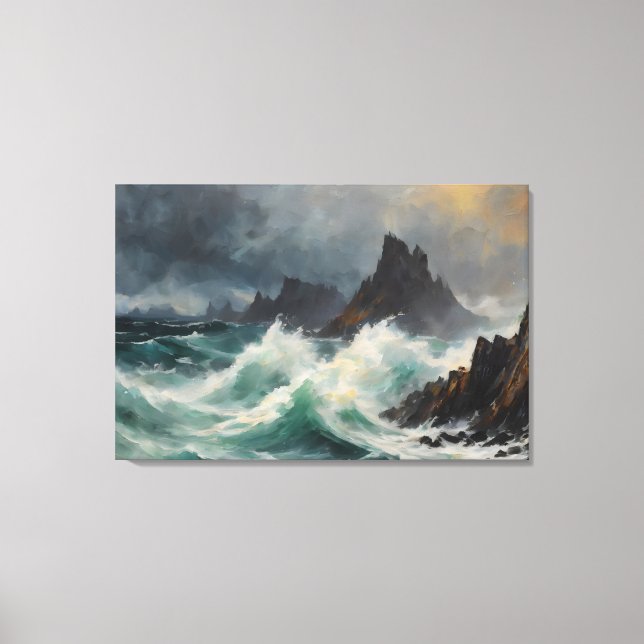 Toile Des vagues de tempête frappent le rivage dans une  (Recto)