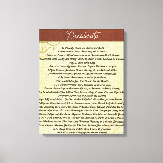 Toile DESIDERATA Poem=Max Ehrmann=Toile à grains de bois (Recto)