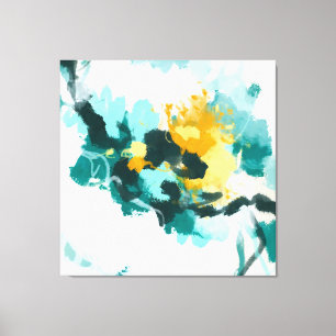 Toile Design Abstrait moderne Turquoise et Jaune peint