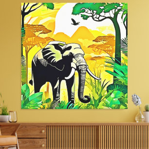 Toile Design d'Art Eléphant de la Jungle africaine