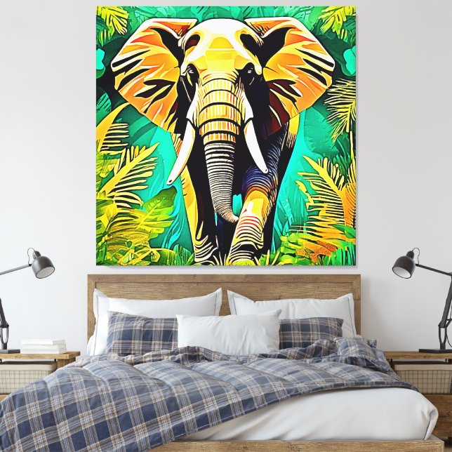 Toile Design de scène Eléphant de la Jungle (Insitu(Chambre))