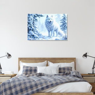 Toile Design du paysage hivernal du loup blanc arctique