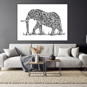 Toile Design éléphant noir et blanc
