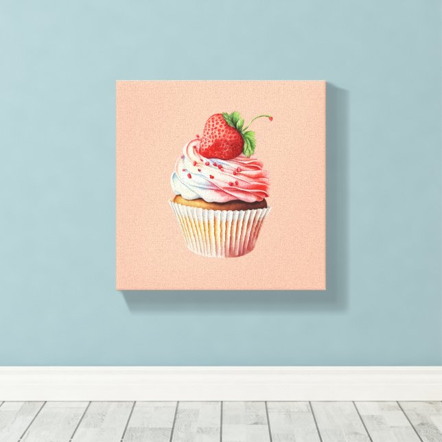 Toile Dessert sucré à la fraise Cupcake (Insitu (Plancher de Bois))