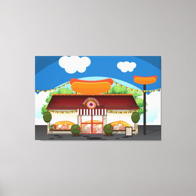 Toile Dessin animé de restaurant de fast-food (Recto)