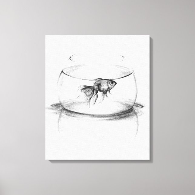 Toile Dessin au crayon d'un poisson rouge dans un bol et (Recto)