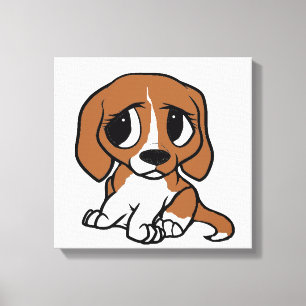 Toile Dessin beagle blanc rouge