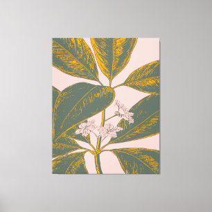 Toile Dessin botanique de fronde rose et verte de paume