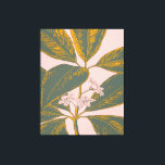 Toile Dessin botanique rose et vert Palm Frond<br><div class="desc">Une belle illustration florale d'une feuille de bananier tropicale en vert et jaune sur un arrière - plan rose vif</div>