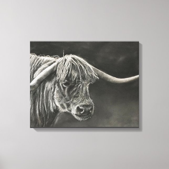 Toile Dessin de Charbon Longhorn Cow (Recto)
