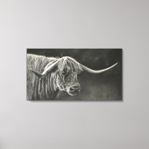 Toile Dessin de Charbon Longhorn Cow
