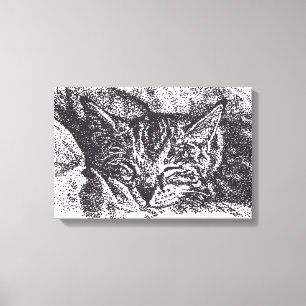 Toile Dessin de chat couché mignon