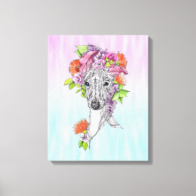 Toile Dessin de fleurs de lévriers italiens art (Recto)