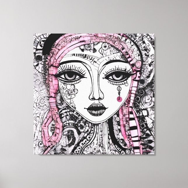 TOILE DESSIN DE LIGNE DÉTAILLÉE DE PORTRAIT BLANC NOIR (Recto)