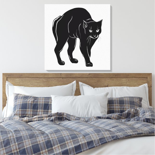 Toile Dessin de silhouette de chat noir rôdant Halloween (Insitu(Chambre))