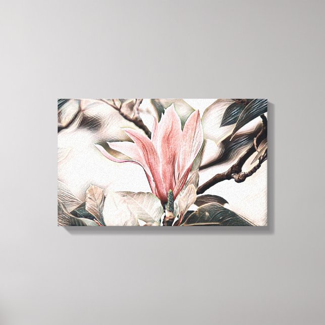 Toile Dessin d'une branche de fleur de magnolia rose (Recto)