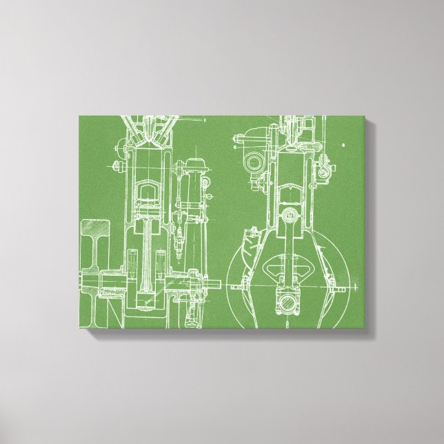 TOILE DESSIN MÉCANIQUE VINTAGE BLUEPRINT BLANC PERSONNAL (Recto)