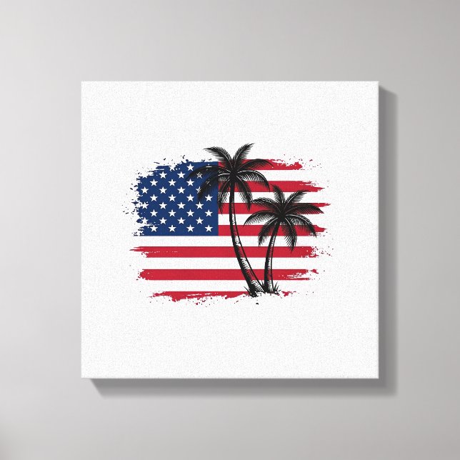 Toile Dessin vectoriel de plage patriotique avec drapeau (Recto)