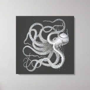 Toile Dessin vintage de Kraken de poulpe nautique de